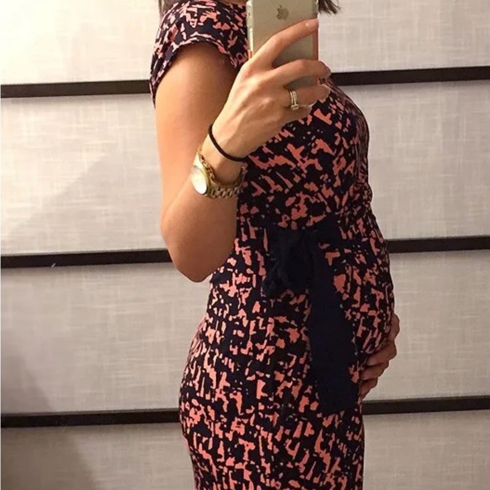 GUC Taylor Pea in a Pod Cap-Sleeve Sheath Dress in Pink and Navy - Maternity